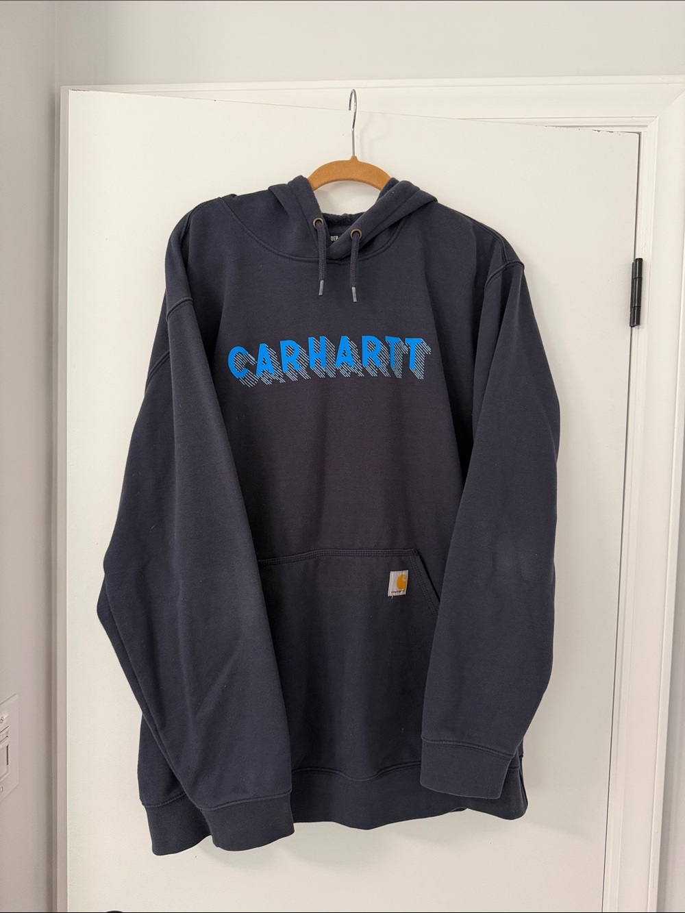 Carhartt Men’s Dark Navy Crewneck Hoodie with Blue Logo